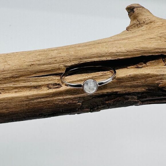 Moonstone Minimalist Dainty Sterling Silver Ring, Stacking Ring - Picture 4 of 6